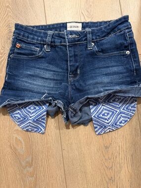 Hudson Jeans Girls Blue Denim Shorts with Blue Tribal Lining
